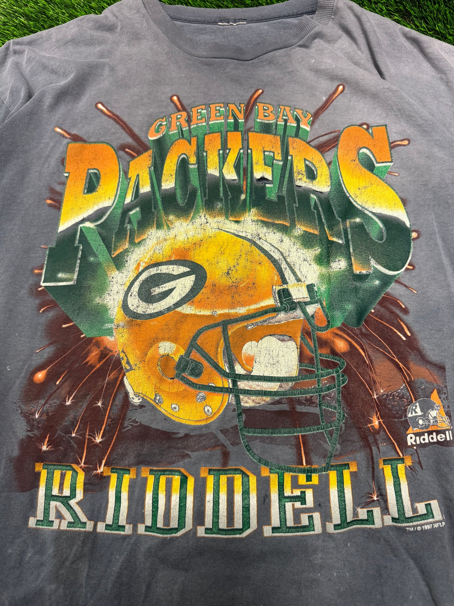 1997 Green bay Packers Riddell Thrashed Faded Tee (XL)