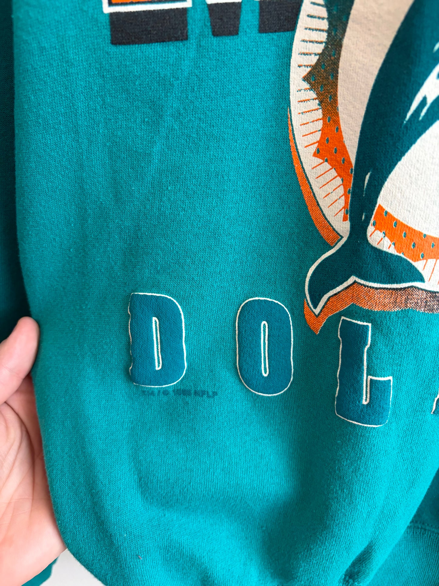 1996 Miami Dolphins Game Day Puff Print Teal Crewneck (L)