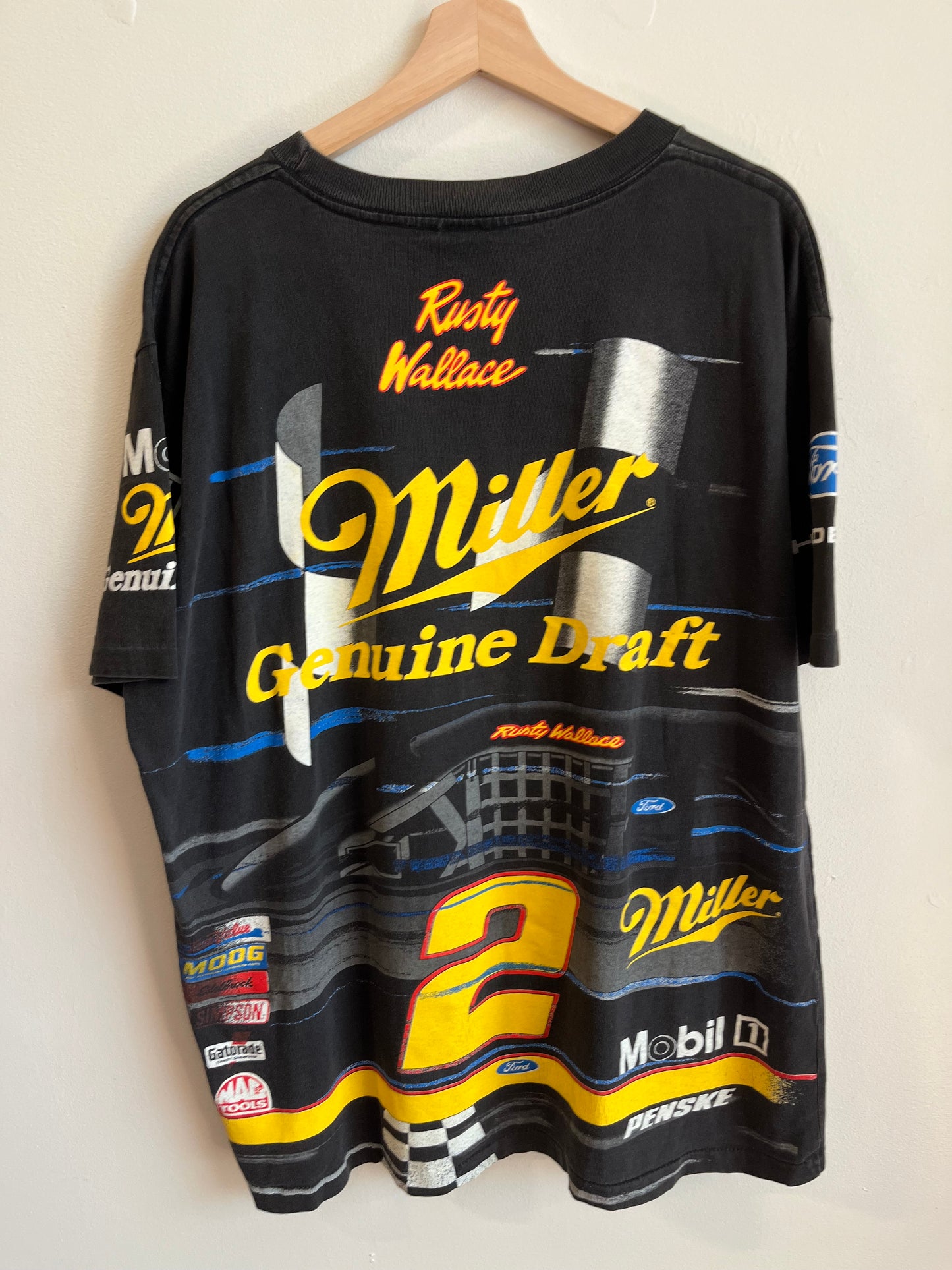 90s Nascar Rusty Wallace Miller Black AOP Tee (XL)