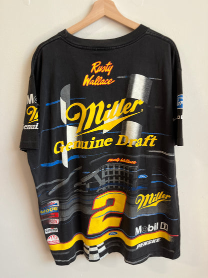 90s Nascar Rusty Wallace Miller Black AOP Tee (XL)
