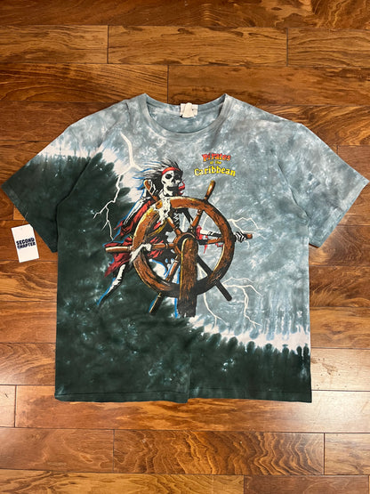 90s Pirates of the Caribbean Tie Dye Vintage Disney Grail Movie Promo Tee (XL)