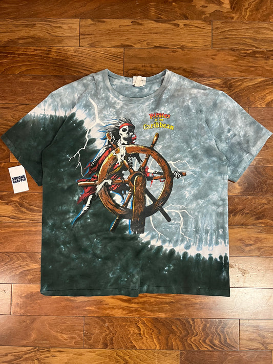 90s Pirates of the Caribbean Tie Dye Vintage Disney Grail Movie Promo Tee (XL)