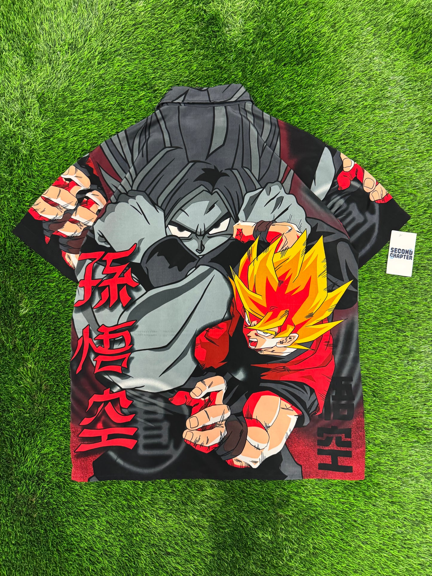 2001 Dragon Ball Z All Over Print Super Saiyan Button Up Oversized Shirt (S)