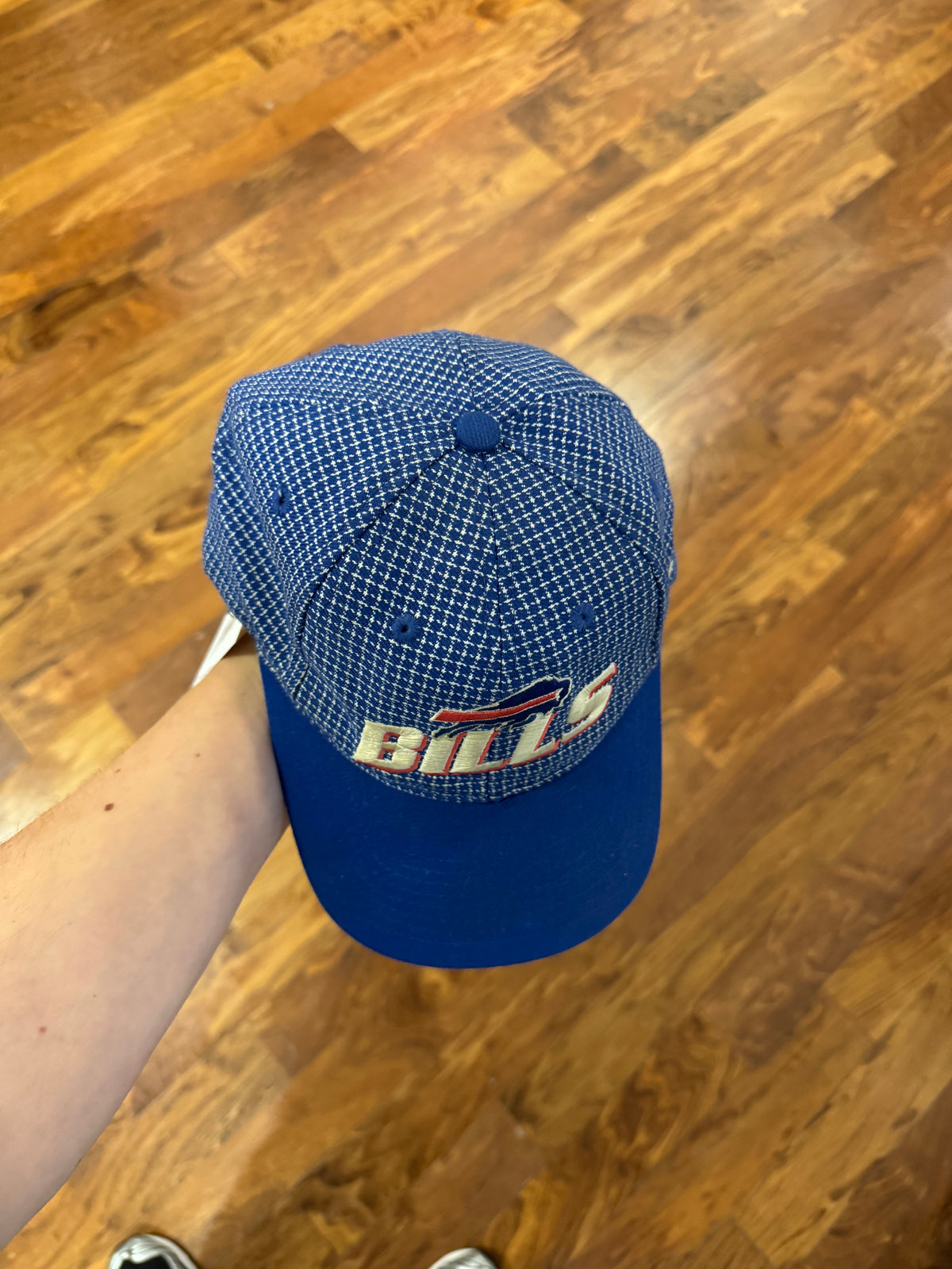 90s Buffalo Bills Logo Athletic Grid Spell Out Hat (OS)
