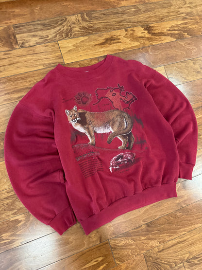 90s Mountain Lion Burgundy Vintage Nature Crewneck (L)