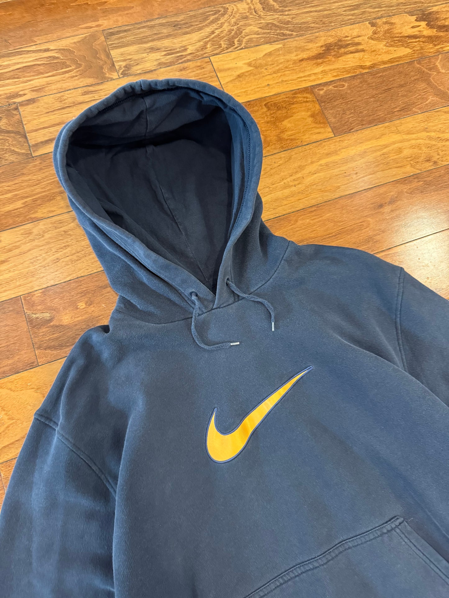 00s Nike Gold Center Swoosh Navy Hoodie (XL)