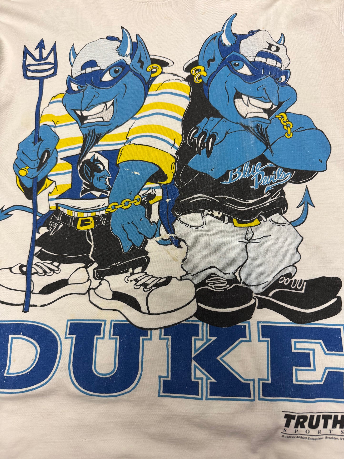 1993 Duke University Blue Devils Cartoon Mascots Vintage Tee (XL)