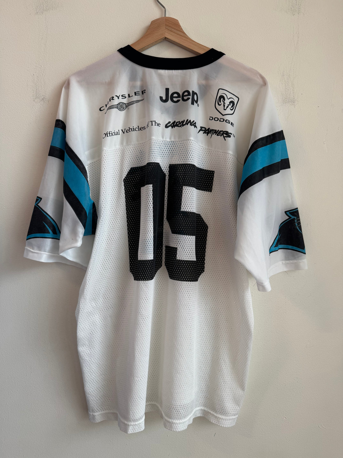 2005 Carolina Panthers Cat Scratch Spell Out Mesh Jersey (XL)