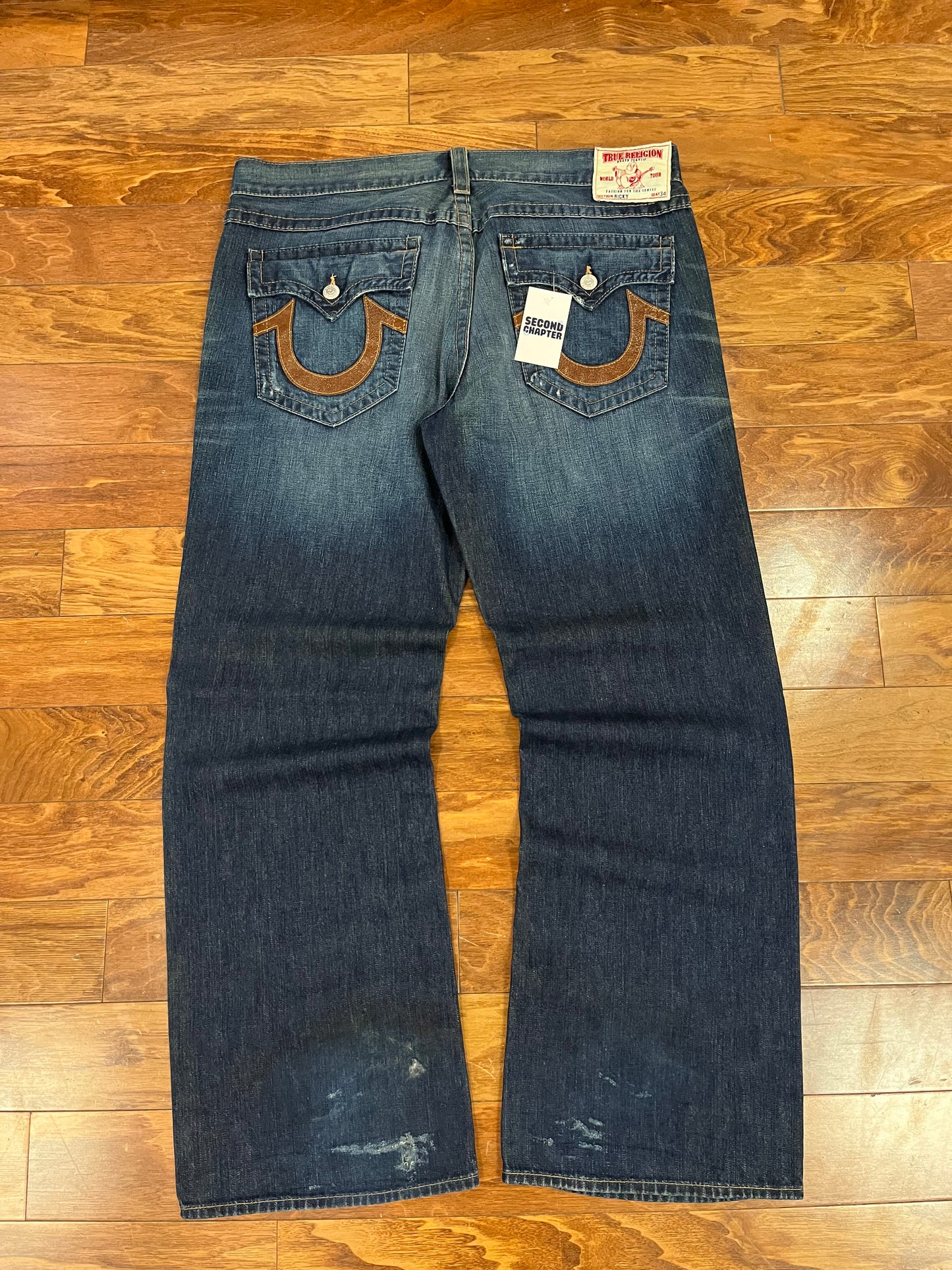 00s True Religion Leather Logo Jeans (42 x 34)