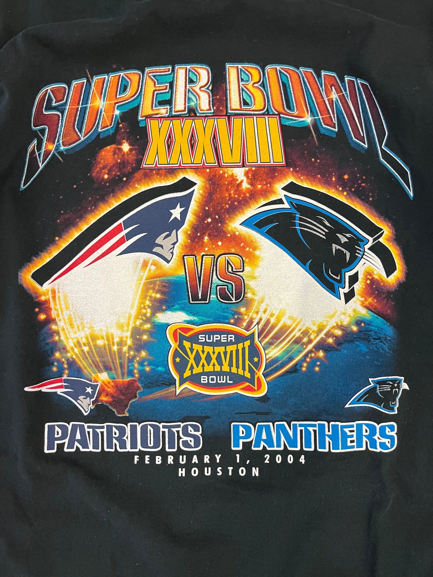 2004 Patriots v Panthers SB Black Tee (L)