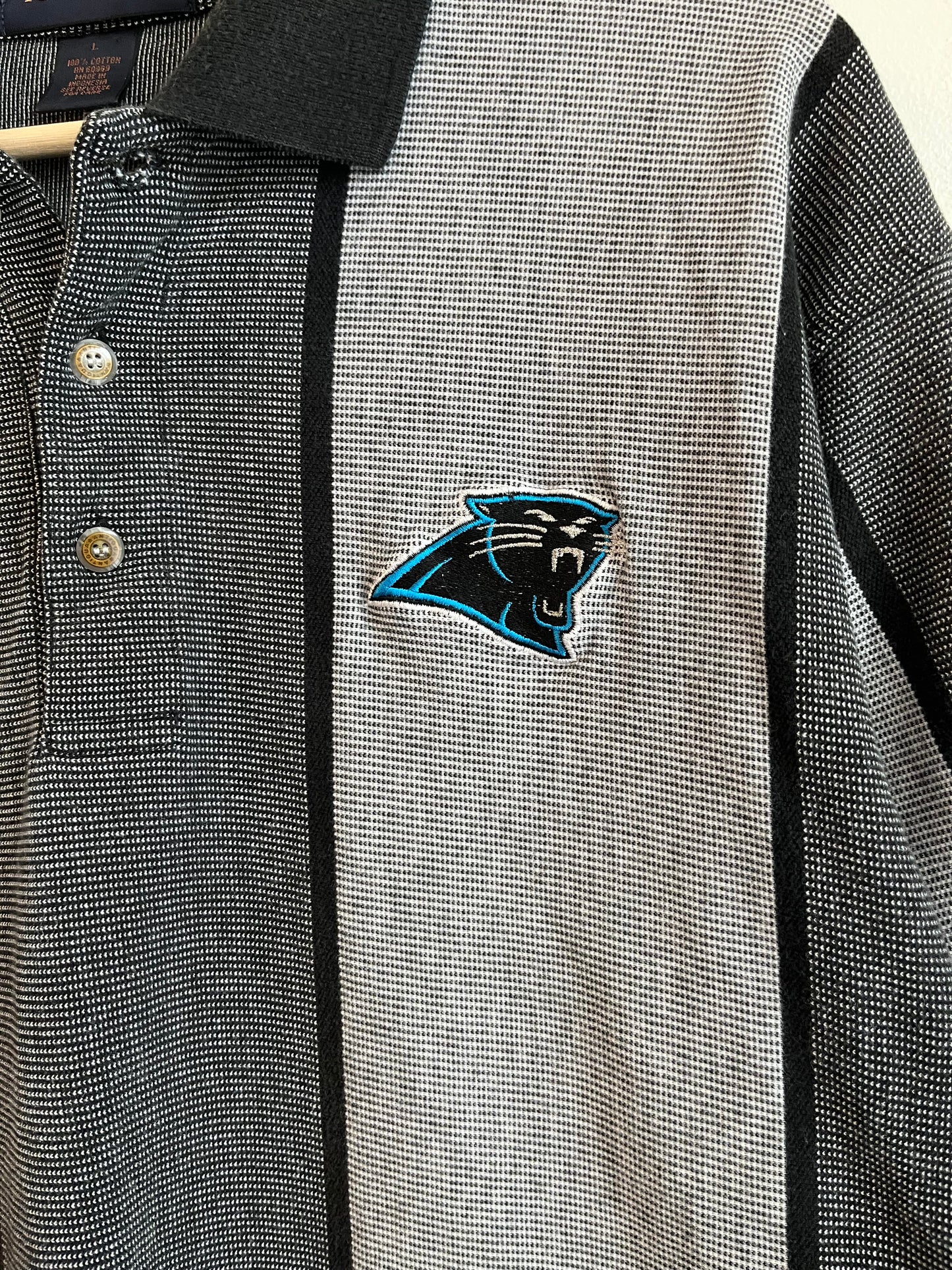 90s Carolina Panthers Striped Antiuga Polo Shirt (L)