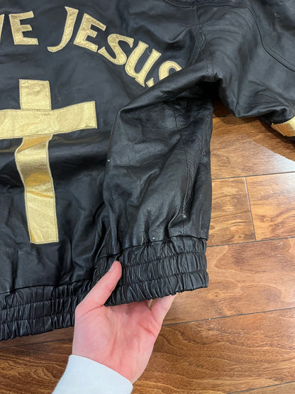 90s I Love Jesus Italian Leather Vintage Jacket (XXL)
