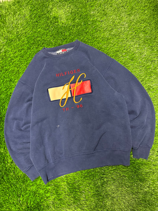 1996 Tommy Hilfiger Distressed Navy Crewneck (XL)