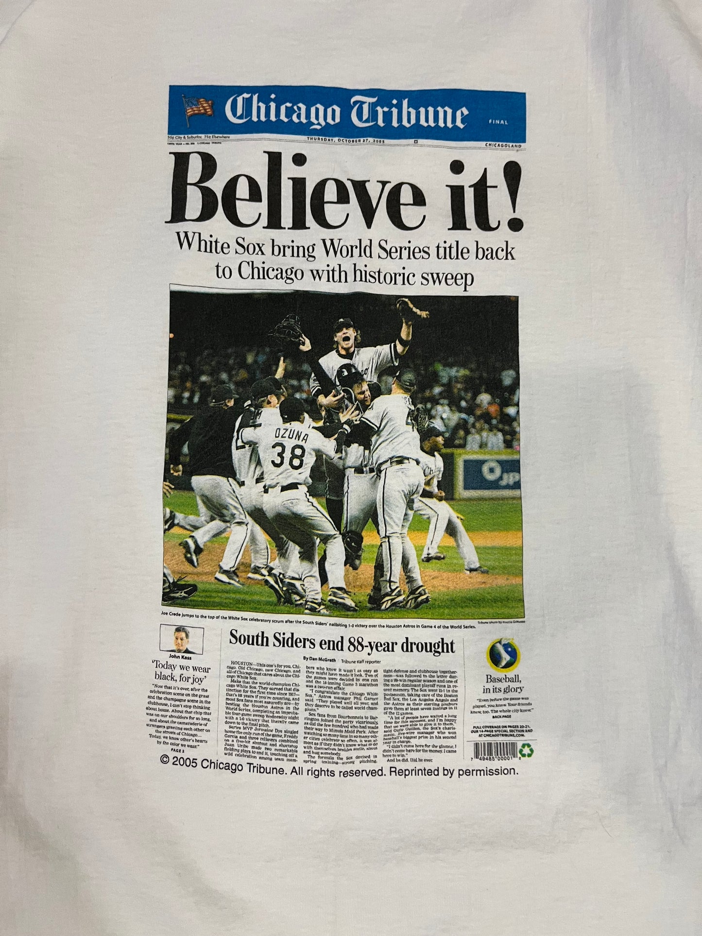 2005 Chicago White Sox World Series Vintage Newspaper Tee (XL)