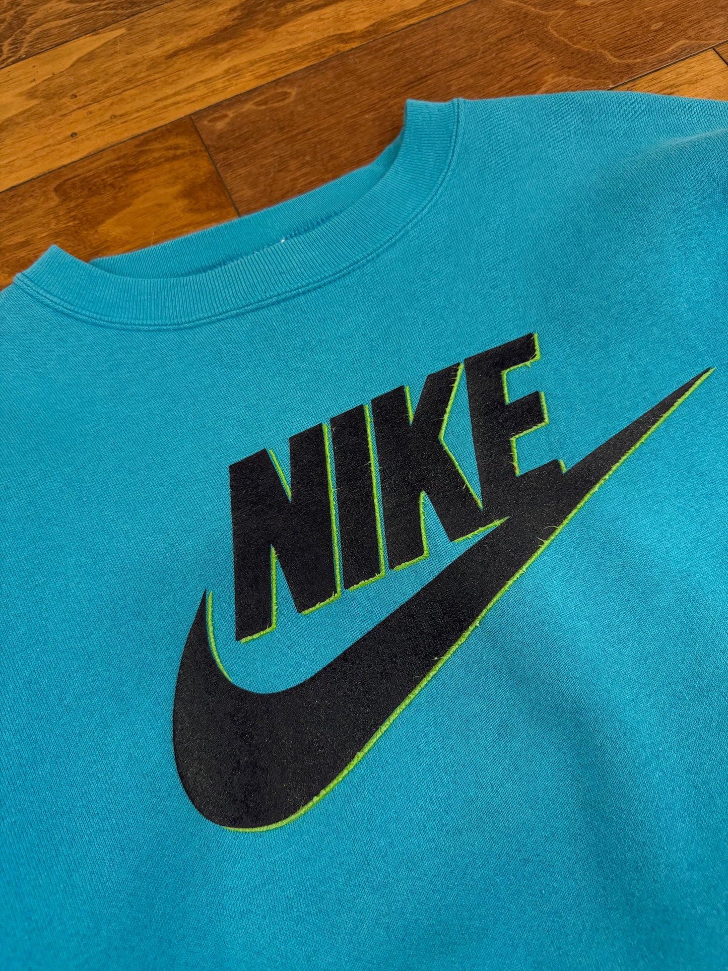 90s Nike Teal Spell Out Crewneck (XL)