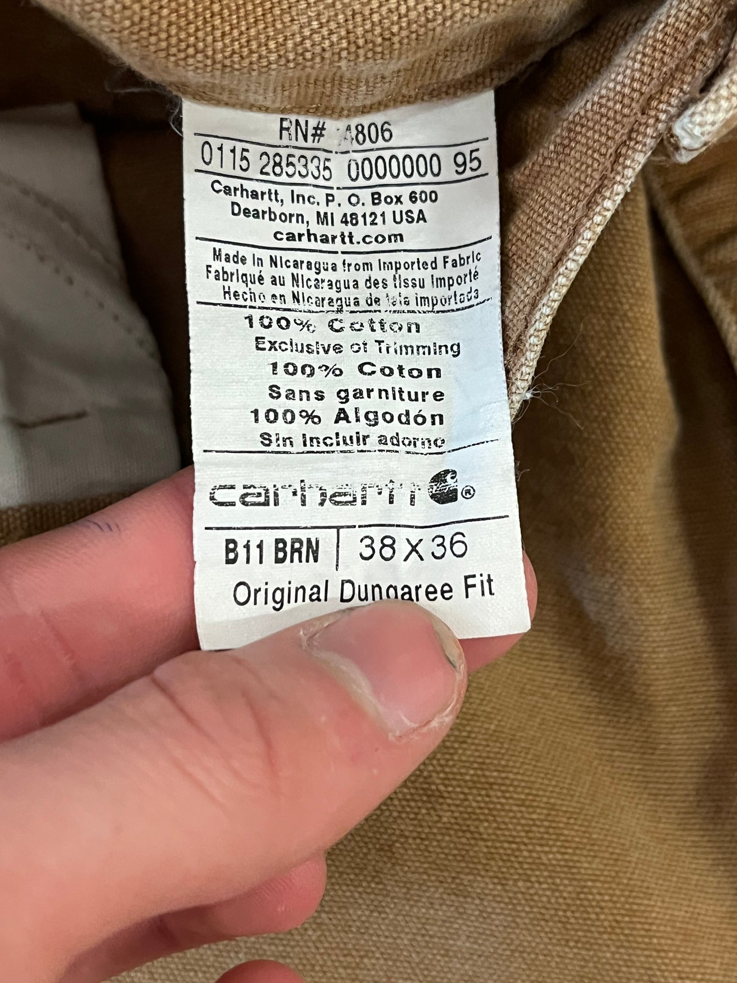 2015 Carhartt Dark Tan Carpenter Pants (38 x 36)