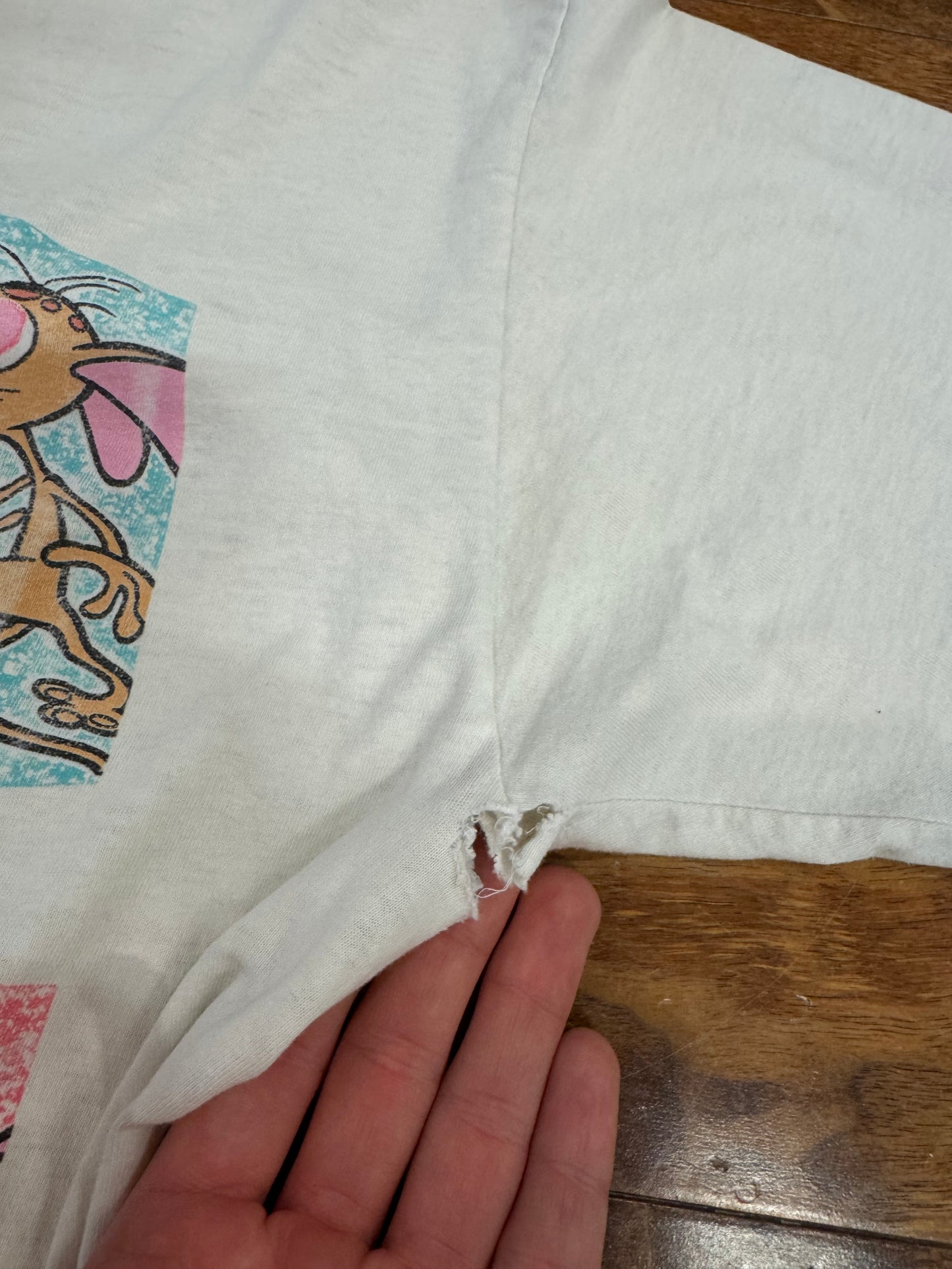 1991 Ren + Stempy Show Nicktoons Thrashed Vintage Cartoon Tee (XL)