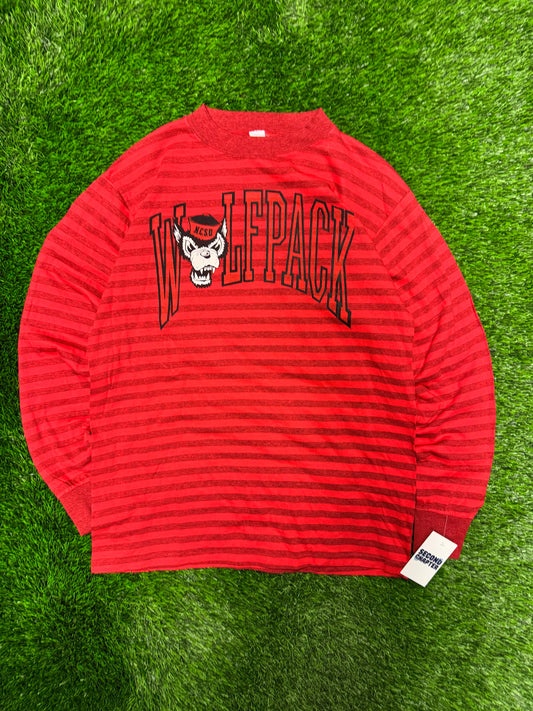 80s North Carolina University (NC State) Wolfpack Striped Long-Sleeve Shirt (L)