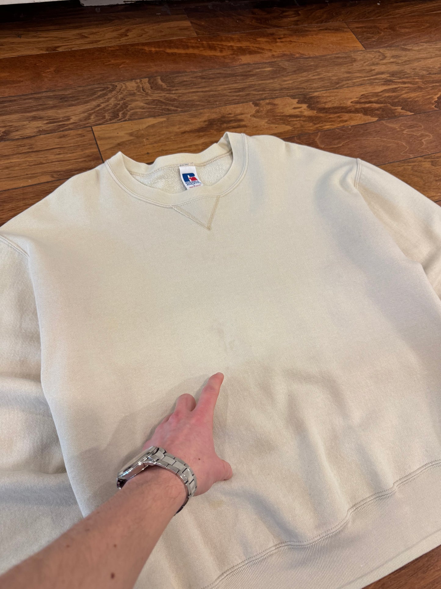 90s Russell Athletics Cream Blank Crewneck (L)