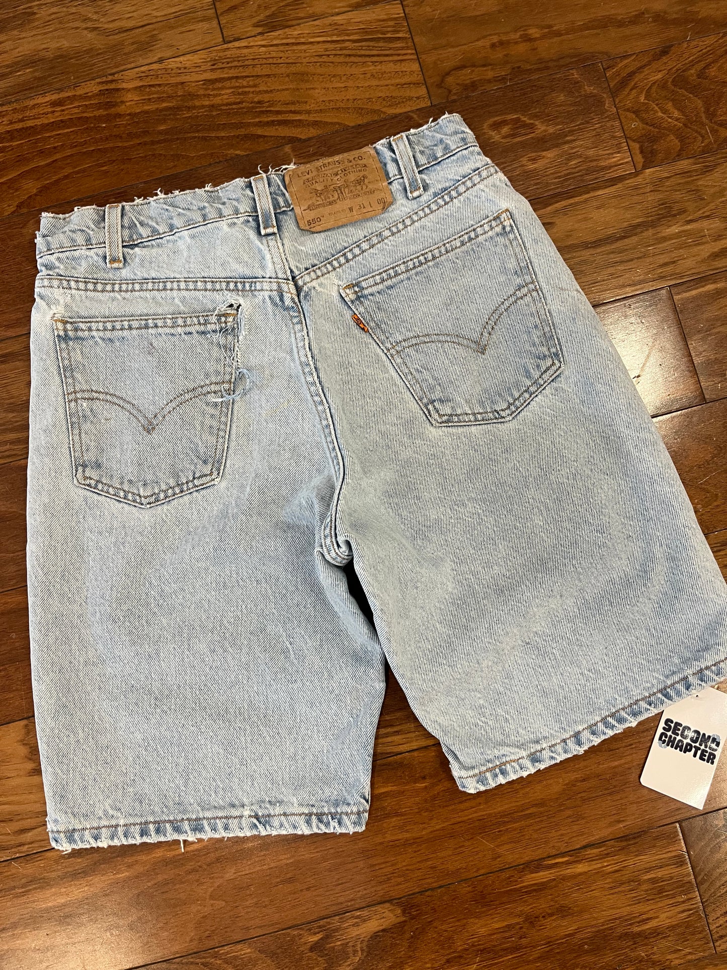 1996 Levi's 550 Orange Tab Distressed Jean Shorts (30)