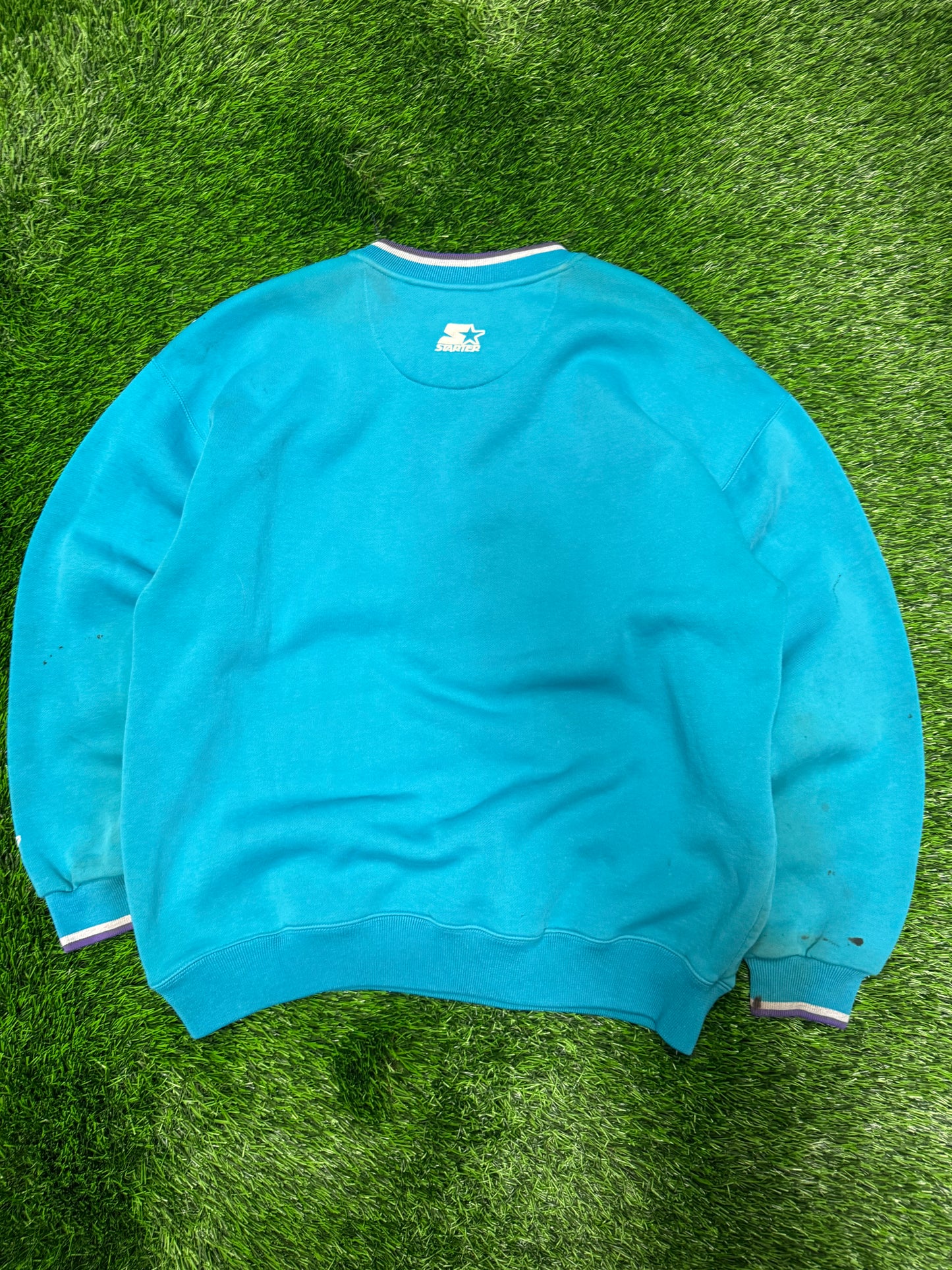 90s Charlotte Hornets Embroidered Thrashed Starter Crewneck (L)