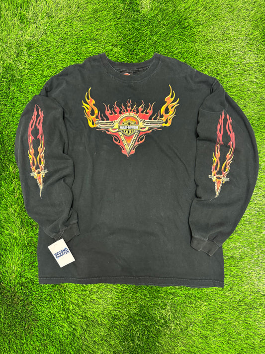 2003 Harley Davidson Vintage Flames Long Sleeve Shirt (XXL)