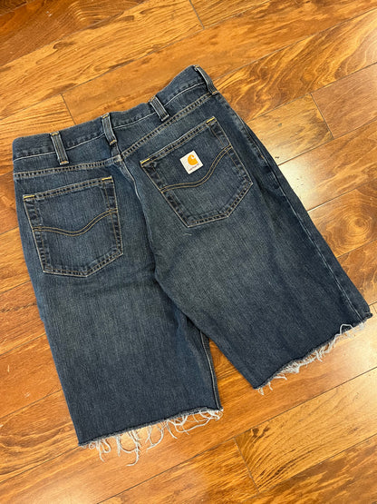 2017 Carhartt Dark Wash Distressed Shorts (32)