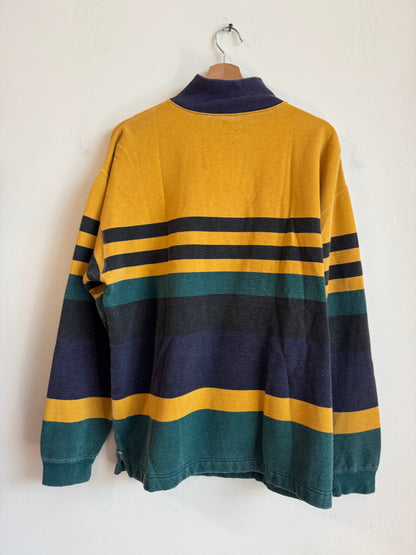 00s Multi Color Quarter Zip Rugby  Polo Sweater (L)