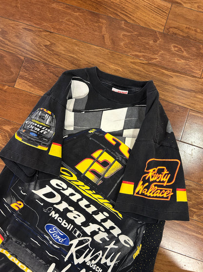 90s Miller Rusty Wallace Vintage Nascar AOP Tee (L)