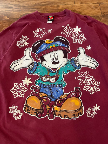 90s Mickey Snowflake Graphic Vintage Tee (XL)