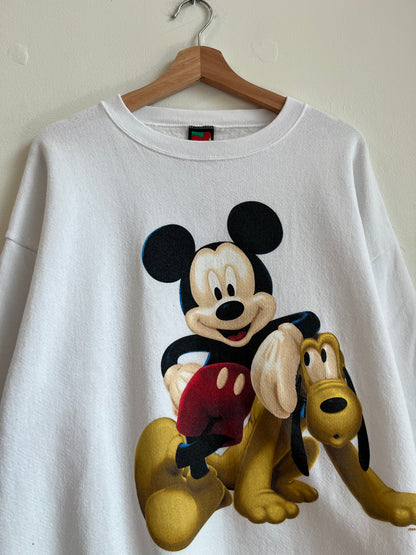 90s Mickey & Pluto Disney White Crewneck (L)