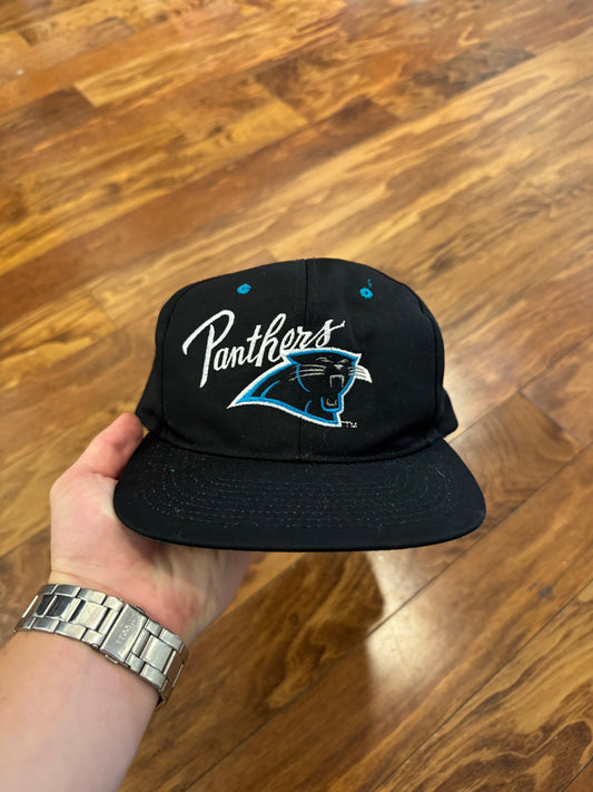 90s Carolina Panthers Logo Spell Out Black Hat (OS)