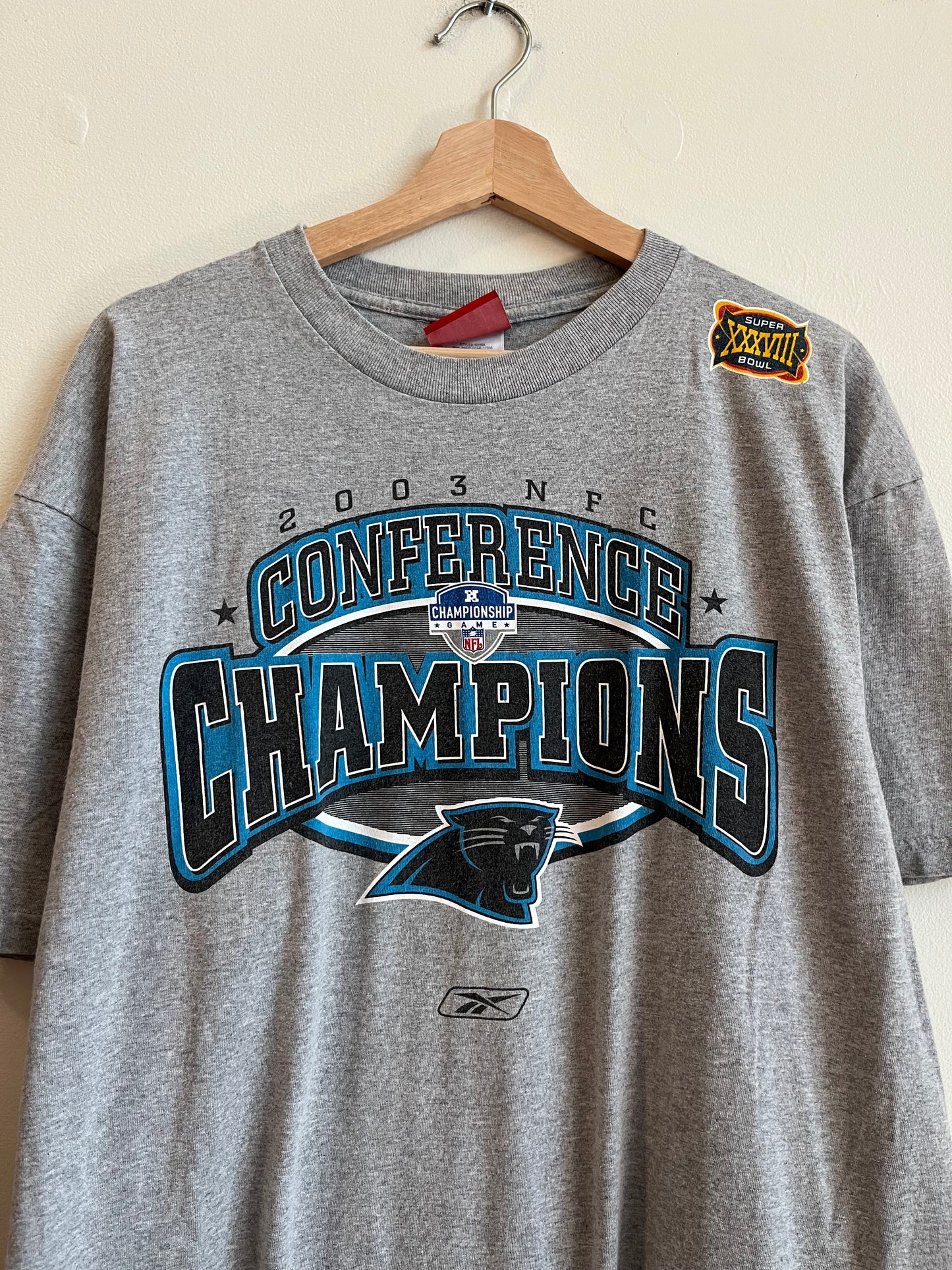 2003 Carolina Panthers NFC Champions NFL Reebok Grey Tee (L)