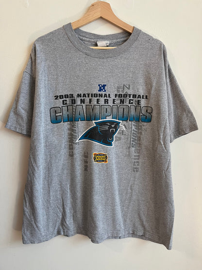 2003 Carolina Panthers Lee Sport Spell Out NFC Super Bowl Champions Grey Tee (XL)