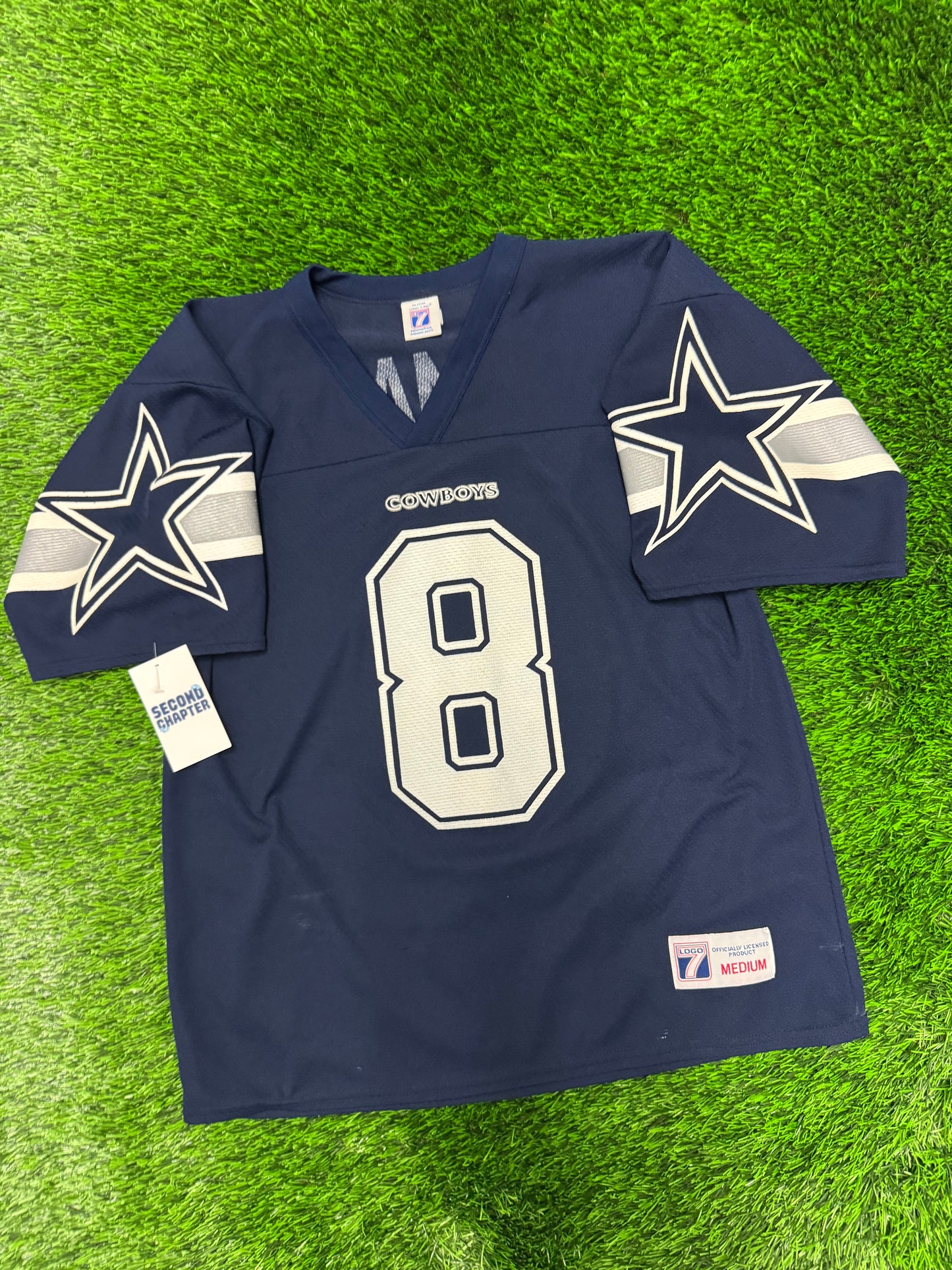 90s Dallas Cowboys Troy Aikman #8 Vintage Logo 7 NFL Jersey (M)