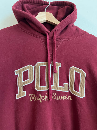2010s Polo Ralph Lauren Corduary Spell Out Burgundy Hoodie (XXL)