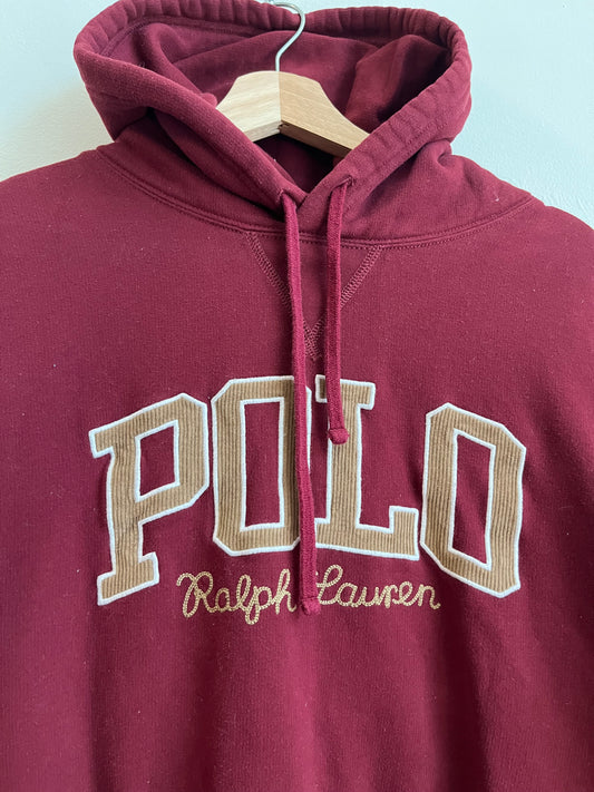 2010s Polo Ralph Lauren Corduary Spell Out Burgundy Hoodie (XXL)