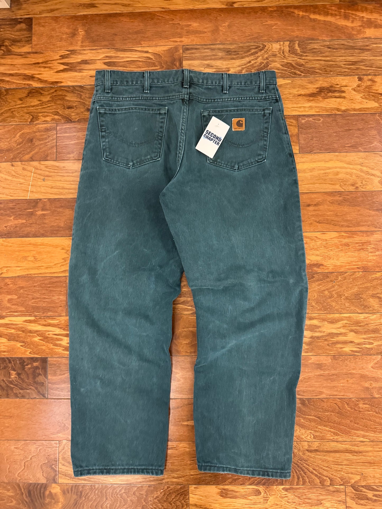 1999 Rare Carhartt B22HTG "Teal/Hunter Green" Denim Pants (38 x 30)