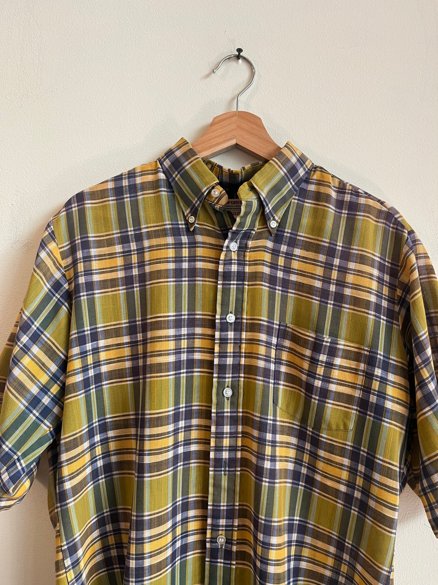 70s Mcgregor Plaid Dress Polo Shirt (M)