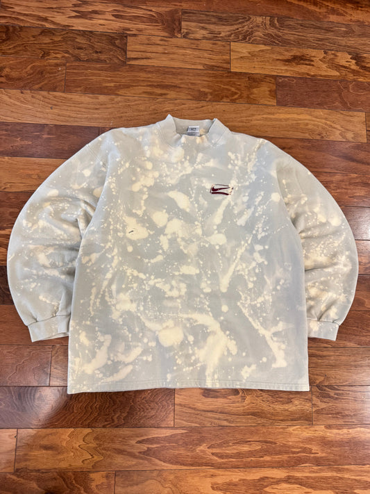 90s Nike Bleach Dye Mock Neck Distressed Crewneck (XL)