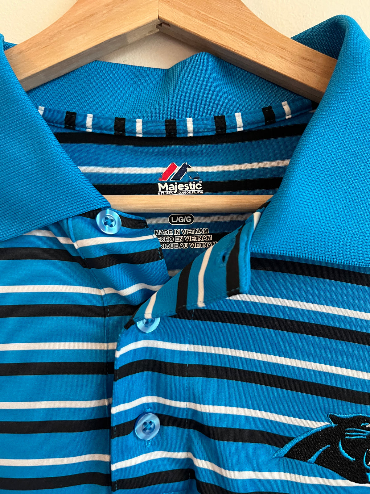 2010s Carolina Panthers Majestic Striped Golf Polo Shirt (L)