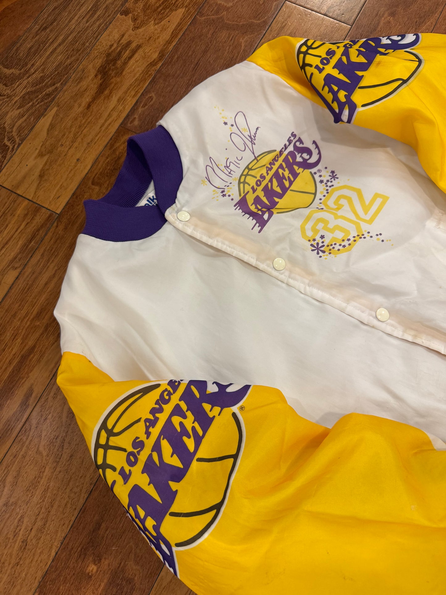 90s Los Angeles Lakers Magic Johnson Fanimation Satin Jacket (M)