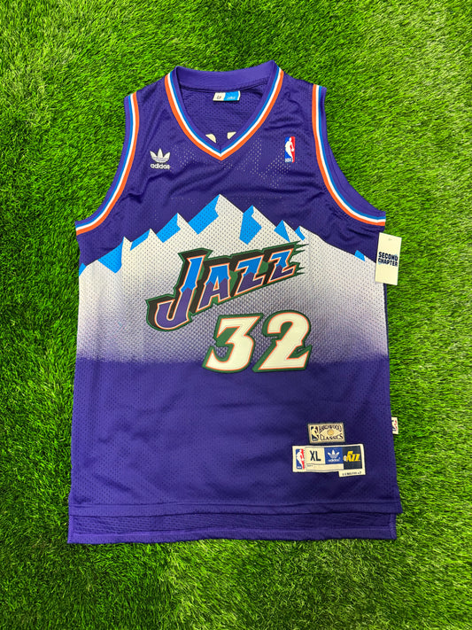 Utah Jazz Karl Malone #32 Adidas Hardwood Classics Purple Mountain NBA Jersey (XL)