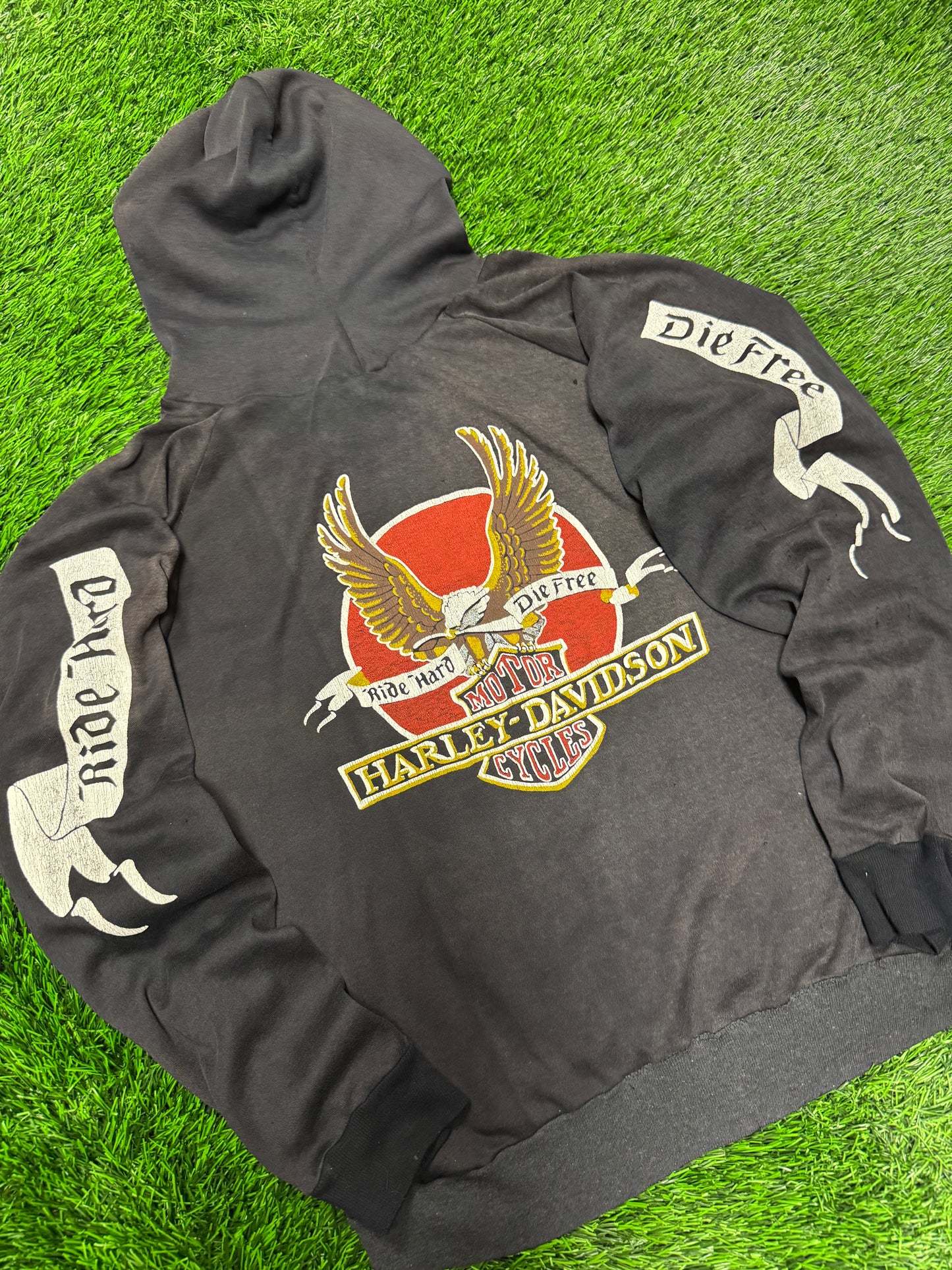 70s Harley Davidson Vintage Faded Distressed Grail Hoodie (M)