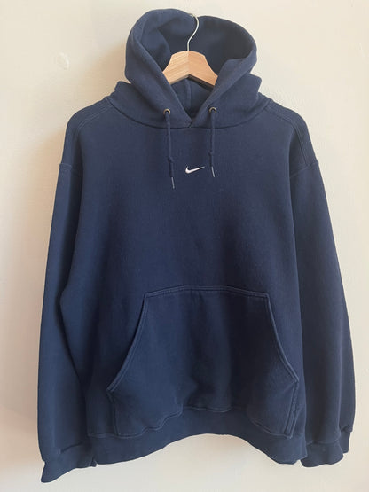 90s Nike Center Swoosh Essential Navy Hoodie (L)