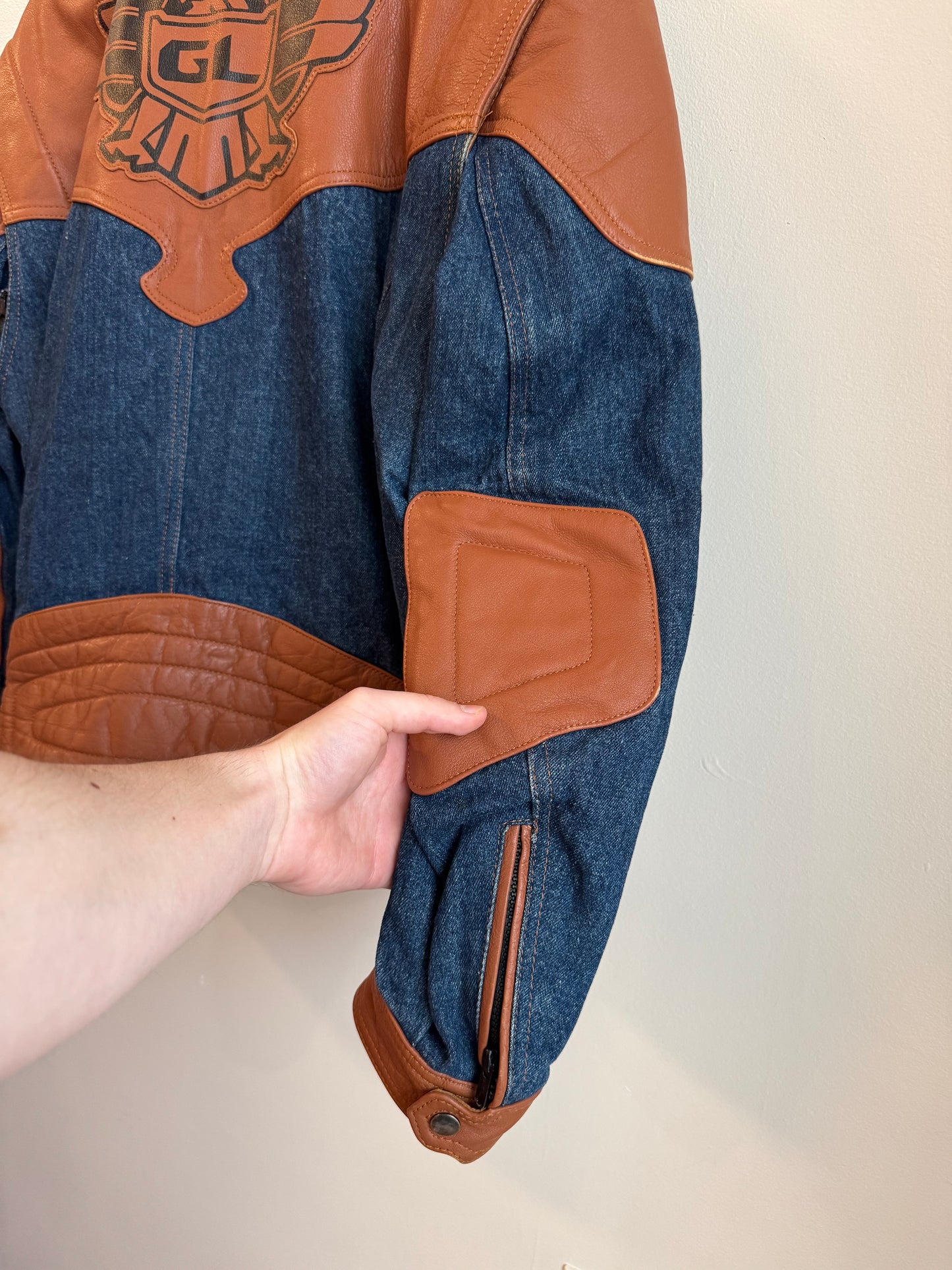 90s Honda Hein Gericke Vintage Leather/Denim Biker Jacket (XL)