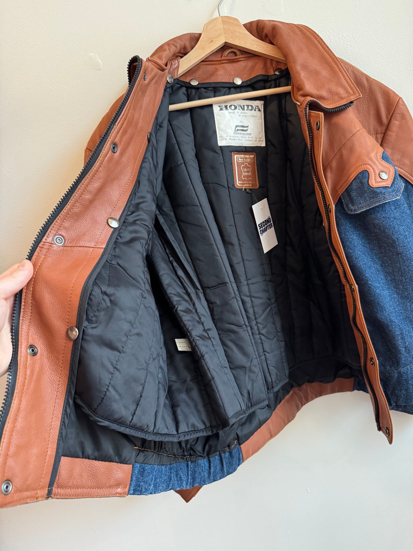 90s Honda Hein Gericke Vintage Leather/Denim Biker Jacket (XL)