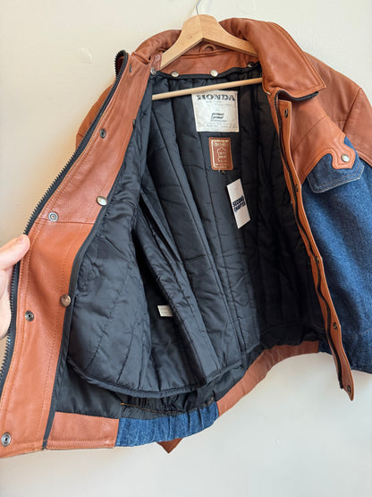 90s Honda Hein Gericke Vintage Leather/Denim Biker Jacket (XL)