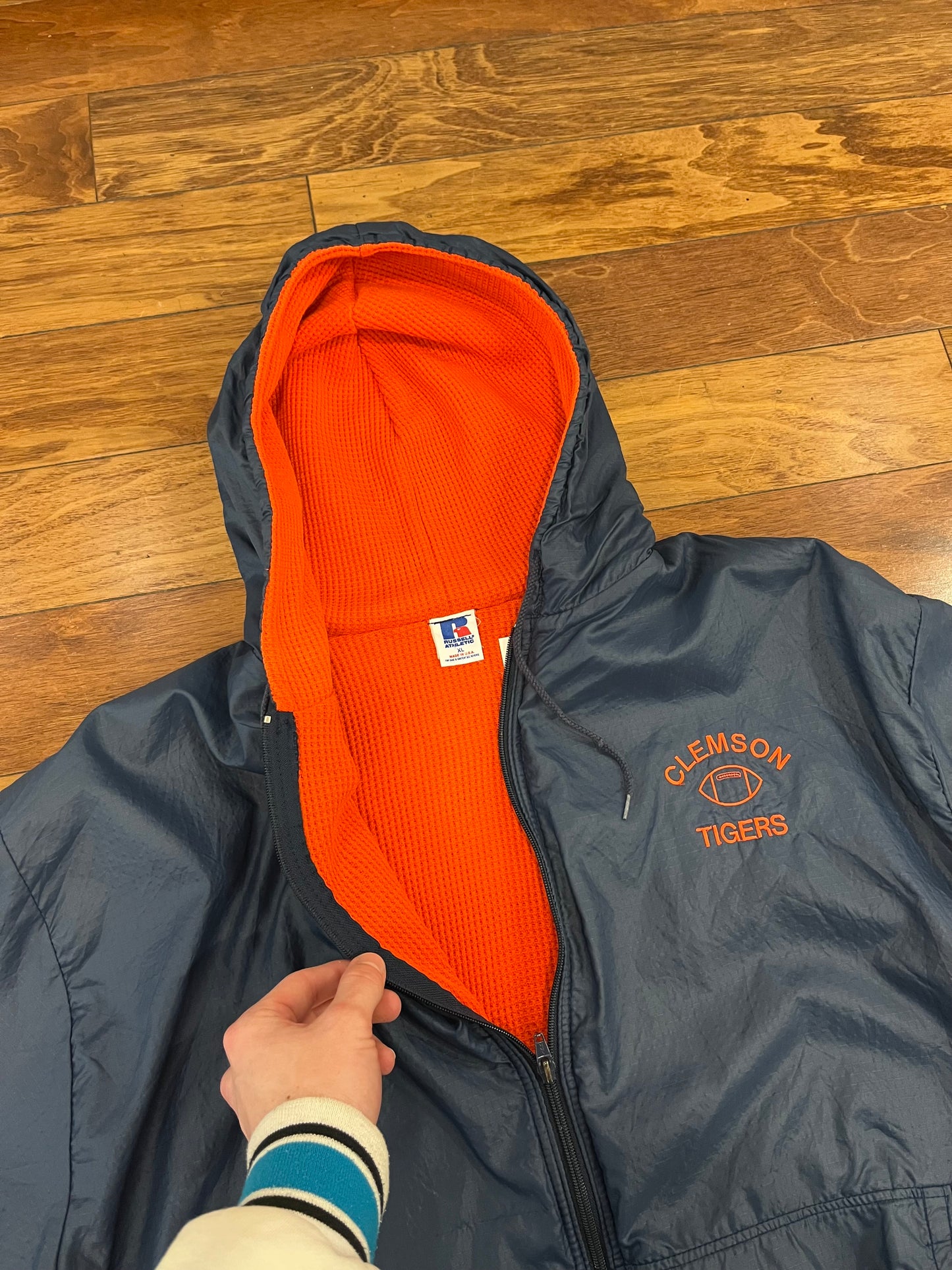 80s Russell Clemson Tigers Vintage Waffle Knit Lined Jacket (XL)