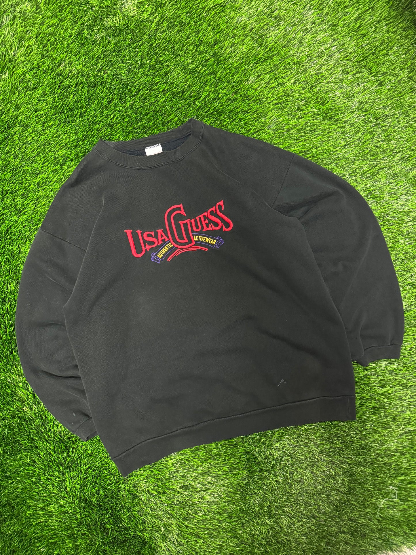 90s USA Guess Jeans Black Embroidered Crewneck (L)